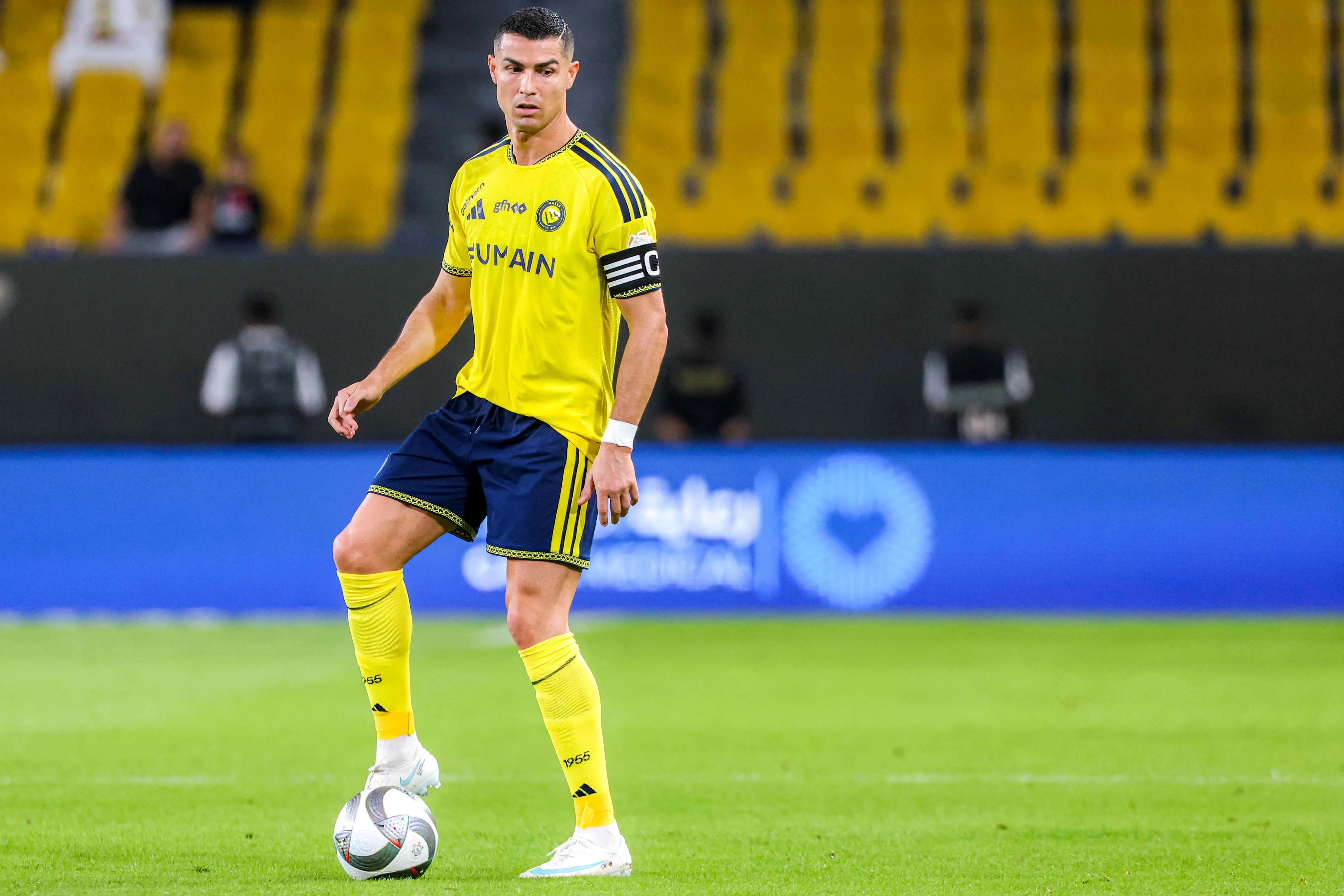 
Nassr's Portuguese forward Cristiano Ronaldo controls the ball during the Saudi Pro League football match between Al-Nassr FC and Neom FC at Awwal Park in Riyadh on October 20, 2026