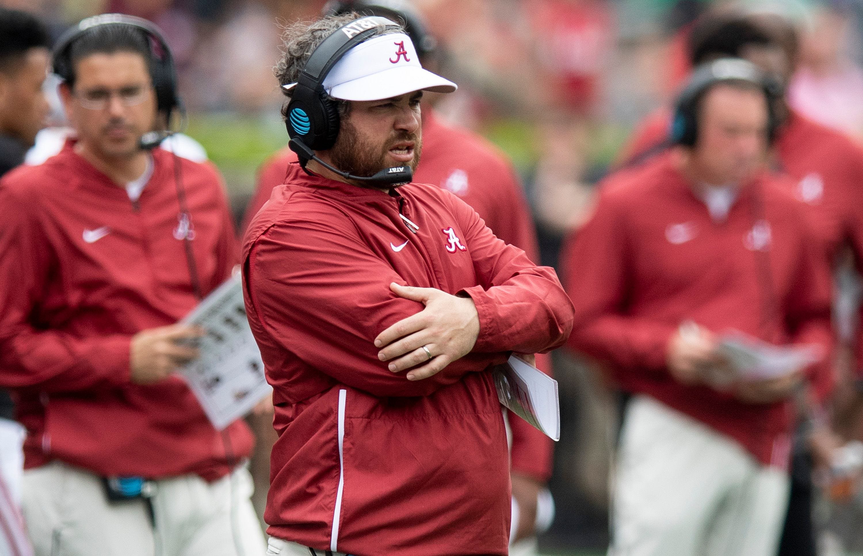 Alabama defensive coordinator Pete Golding during first half action in the Alabama A-Day spring football scrimmage game at Bryant Denny Stadium in Tuscaloosa, Ala., on Saturday April 13, 2019. 

Golding02