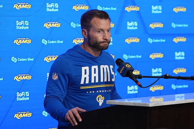 Los Angeles Rams head coach Sean McVay speaks at a news conference after an NFL football game against the Arizona Cardinals in Inglewood, Calif., Sunday, Oct. 18, 2026. (AP Photo/Gregory Bull)