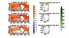 Figure 5. Sea surface temperature anomalies (left) and precipitation (right) from 25 April to 5 May 2024. The 10-day rain event in Rio Grande do Sul lasted from 26 April to 5 May (Source: NOAA-PSL).