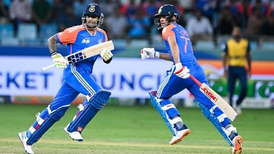 India captain Suryakumar Yadav and Shubman Gill take a run. (AFP)(HT_PRINT)