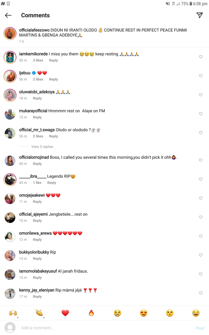 "Didun Ni Iranti Olododo"-Reactions As Popular Actor, Afeez Owo, Remembers Funmi Martins And Gbenga Adeboye
