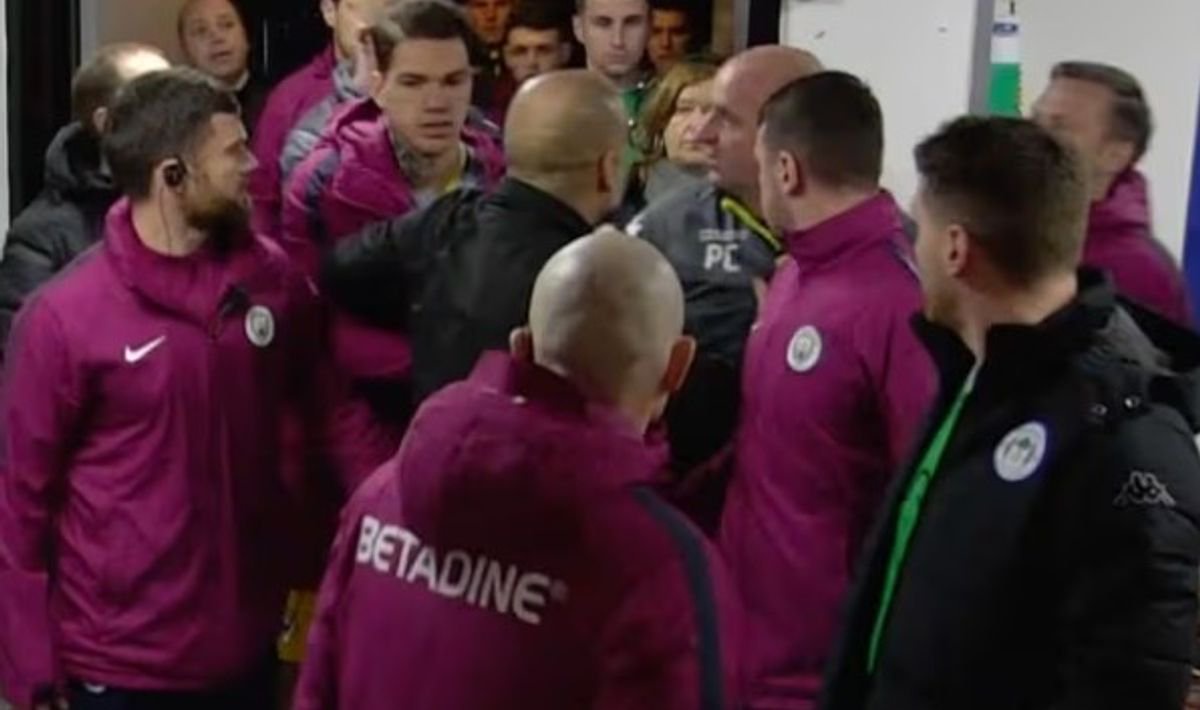 Pep Guardiola's spat with Paul Cook was caught on camera