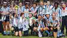 Coventry City's players celebrate after defeat Tottenham Hotspur 3-2 after extra-time to win the 1987 FA Cup final