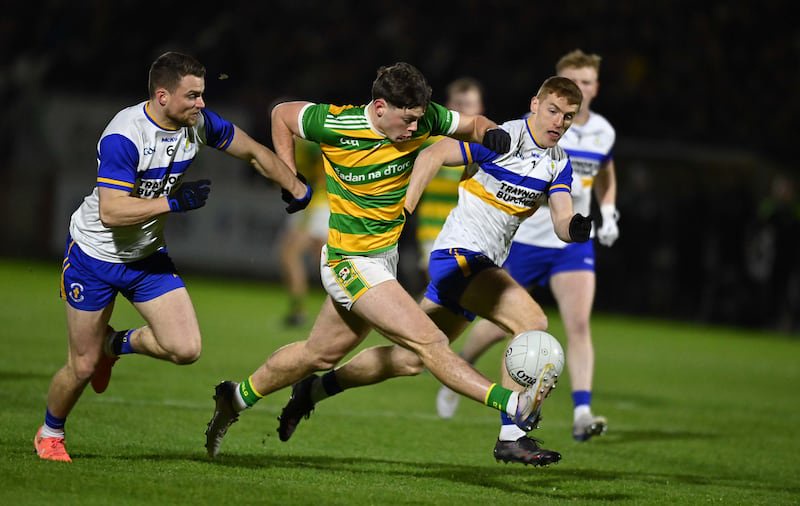 Friday 23rd October 2026
Luke Cullen of Edendork in action against Niall Kelly and Peter Harte  of Errigal Ciaran during the Tyrone Senior Football Championship  final replay at Omagh, Co. Tyrone Picture Oliver McVeigh