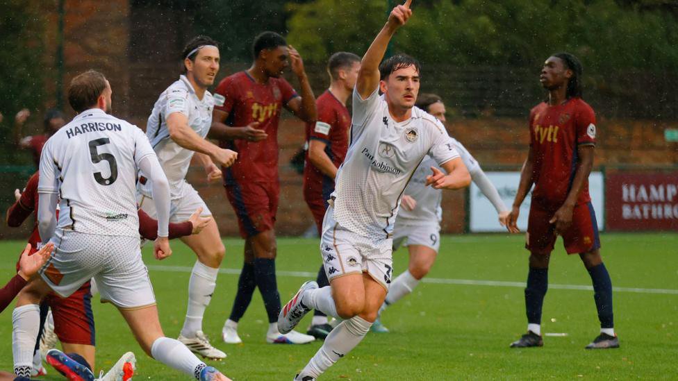 Tom Dean celebrates scoring Truro City's opening goal