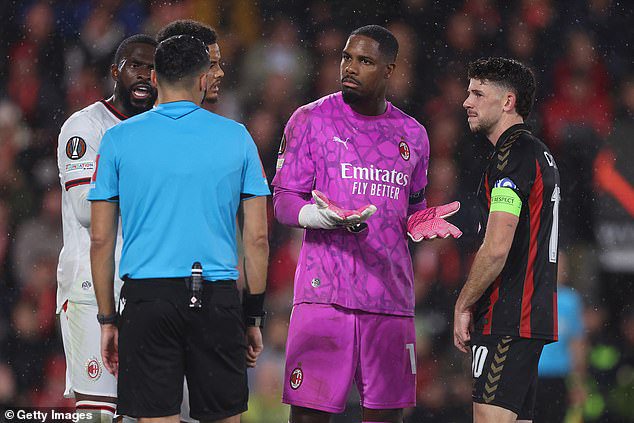 Milan were further reduced when Mike Maignan was handed a straight red card for pushing Tyler Adams in the face