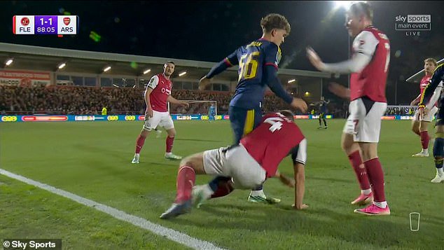 Arsenal fans defended the 16-year-old for his reaction to Fleetwood midfielder Neal afterwards