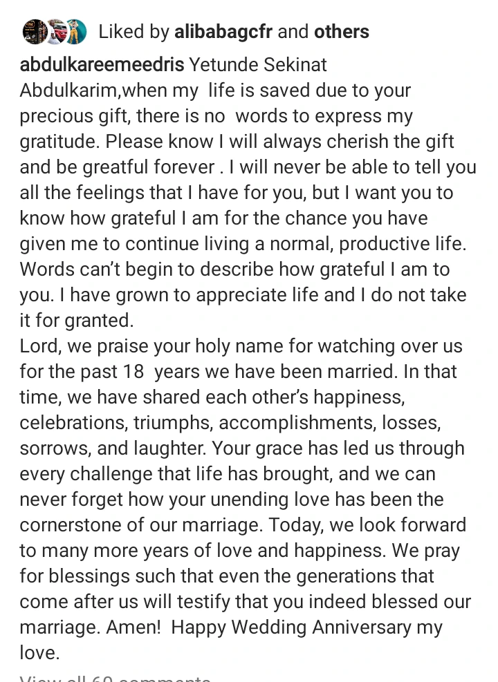 Rapper Idris Abdulkareem praises wife, Yetunde as they celebrate 18th anniversary