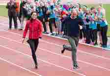 The Princess and Prince of Wales racing each other during a training day for the Heads Together team for the London Marathon back in February 2017