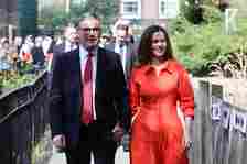 Labour leader Keir Starmer and Victoria Starmer arrive at a polling station on Thursday