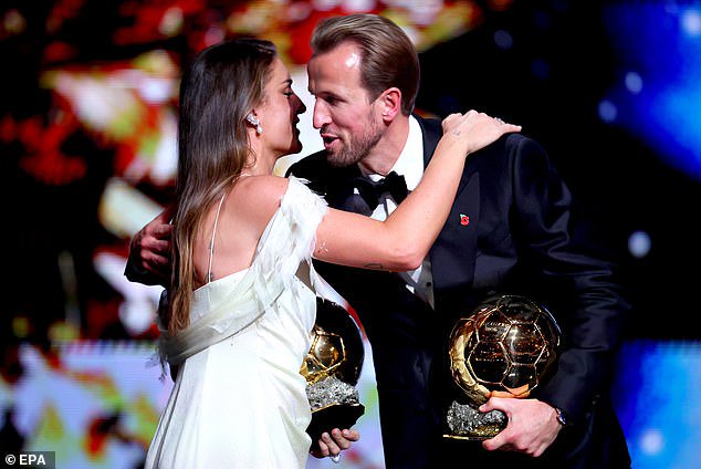 Kane, pictured embracing Women's Ballon d'Or winnger Alexia Putellas, justified the way he has conducted himself throughout his career by winning football's top individual prize