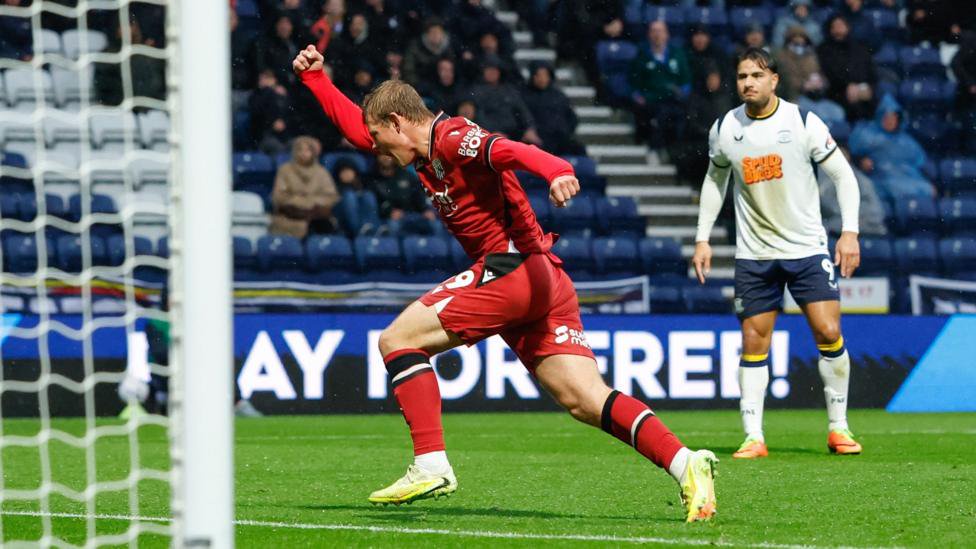 West Bromwich Albion's Aune Heggebo celebrates scoring against Preston North End