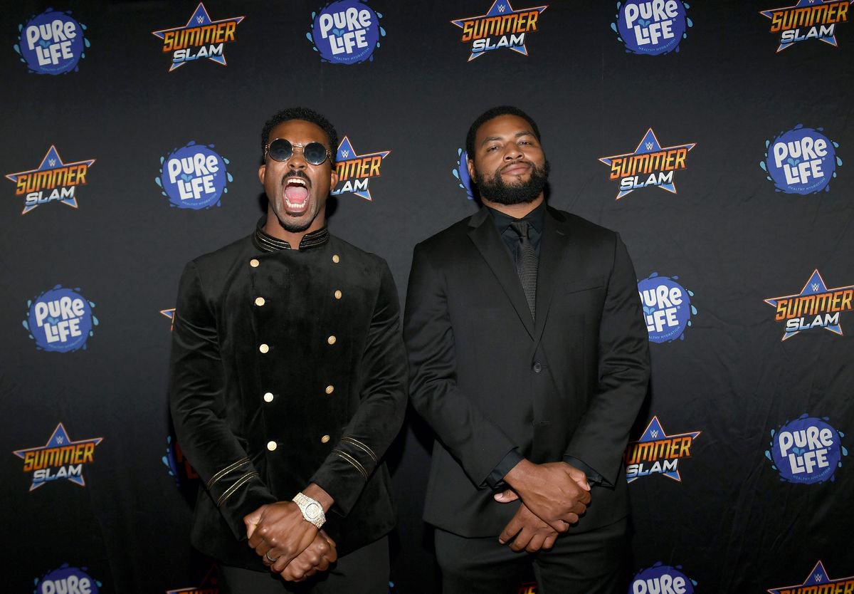 Professional wrestlers Montez Ford (L) and Angelo Dawkins of 'The Street Profits' 
