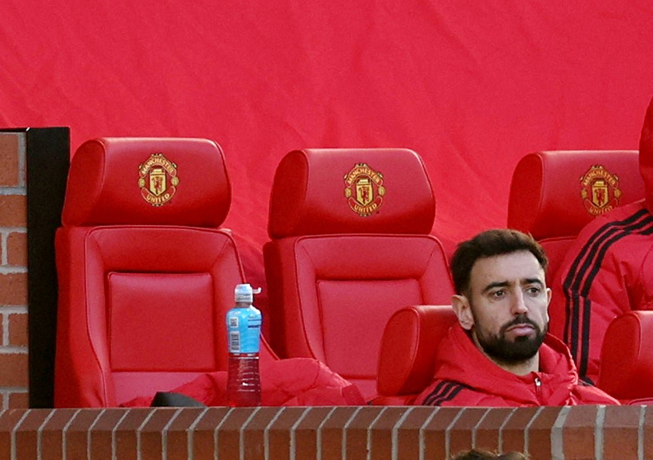 Manchester United captain Bruno Fernandes watches on (Reuters)