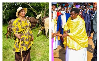 Anita Among and Jessica Alupo donned the Ankole Suuti recently