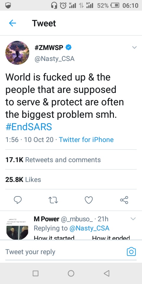 Nasty C Under Fire By South Africans Over #EndSars