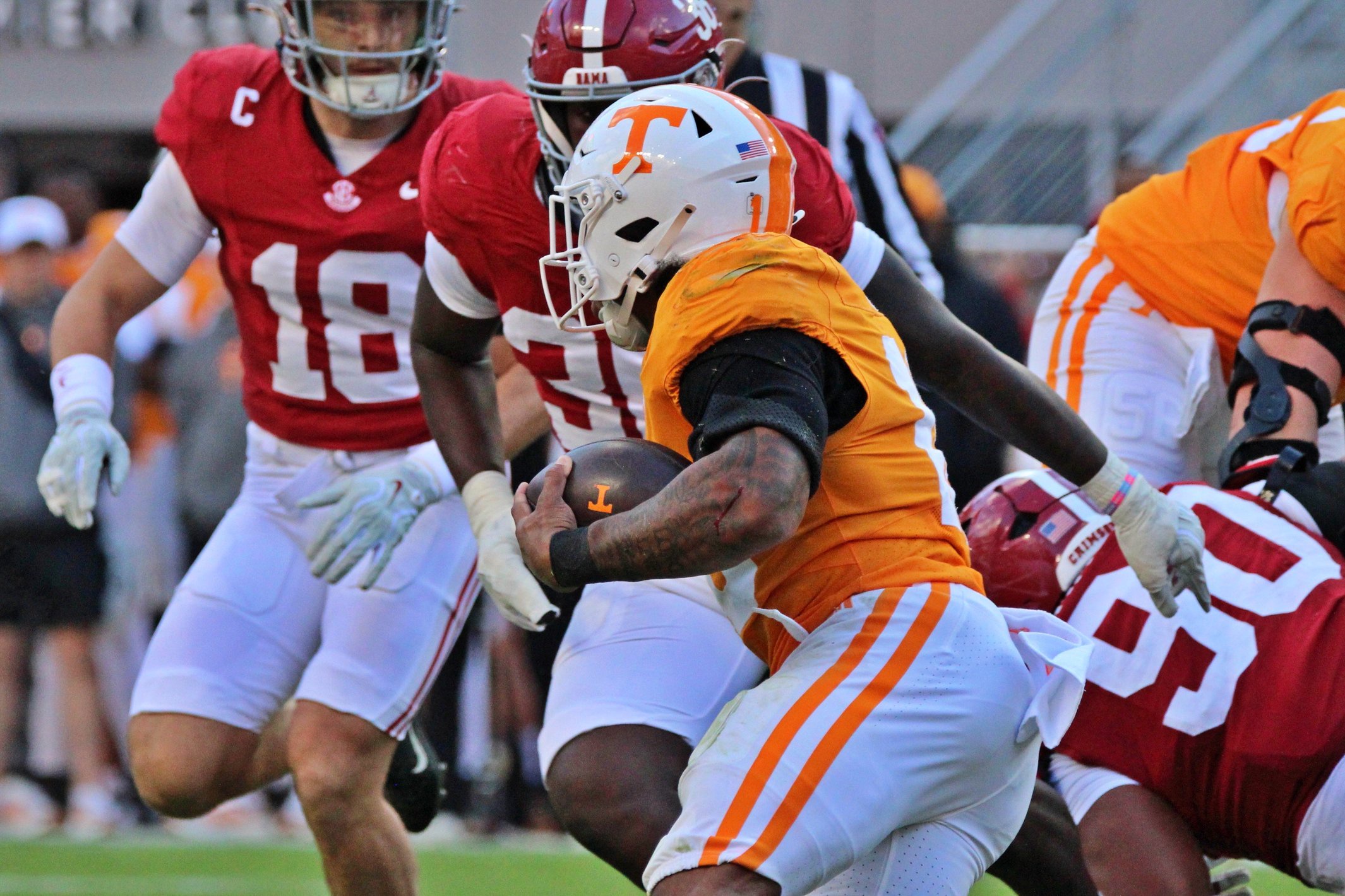 DeSean Bishop. Tennessee Volunteers football versus the Alabama Crimson Tide at Neyland Stadium in Knoxville, Tennessee on Oct. 17, 2026.