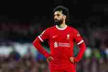 Mohamed Salah of Liverpool looks on during the Premier League match between Everton FC and Liverpool FC at Goodison Park on April 24, 2024 in Liver...