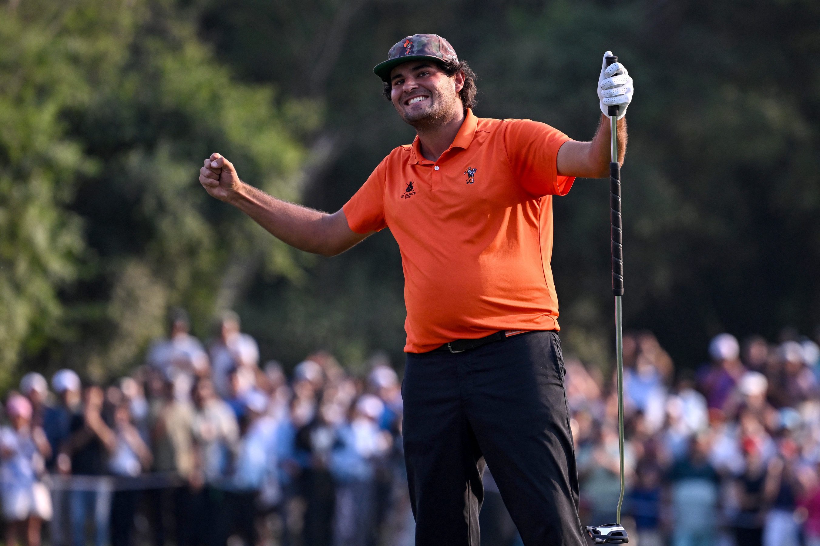 Eugenio Chacarra celebrates after winning the DP World India Championship 2026 at the Delhi Golf Club in New Delhi.