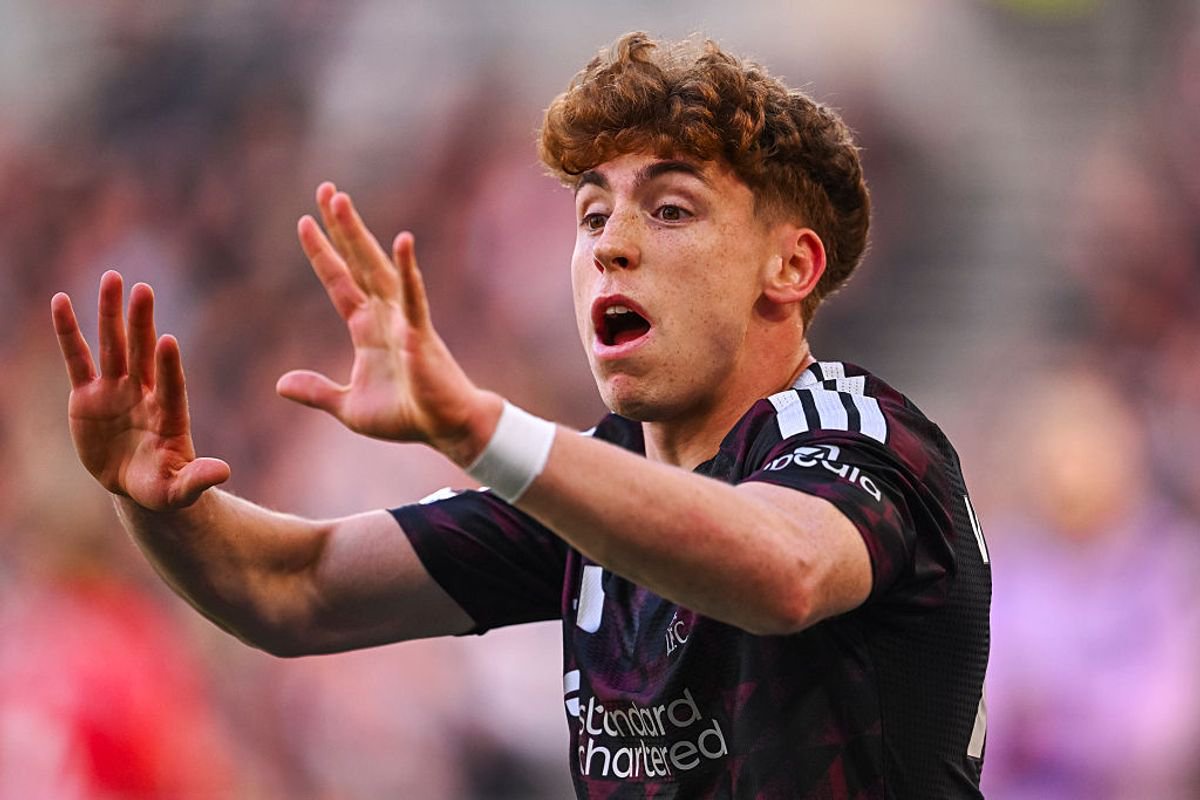 BRENTFORD, ENGLAND - OCTOBER 17: Victor Munoz of Liverpool reacts during the Premier League 2026/27 match between Brentford and Liverpool FC at Gtech Community Stadium on October 17, 2026 in Brentford, England. (Photo by Liverpool FC/Liverpool FC via Getty Images)