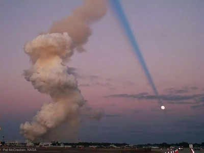 Rocket plume shadow points to the moon