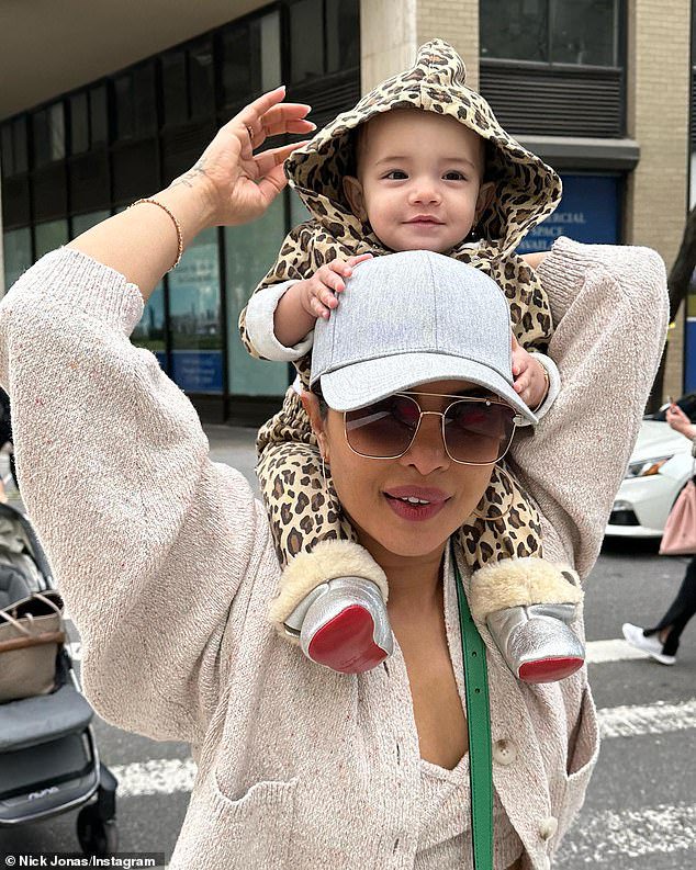 Fancy feet! Love Again star Priyanka Chopra celebrated Mother's Day in London on Sunday by dressing her 15-month-old daughter Malti Marie Jonas in $395 Christian Louboutin 'Baby Booties'