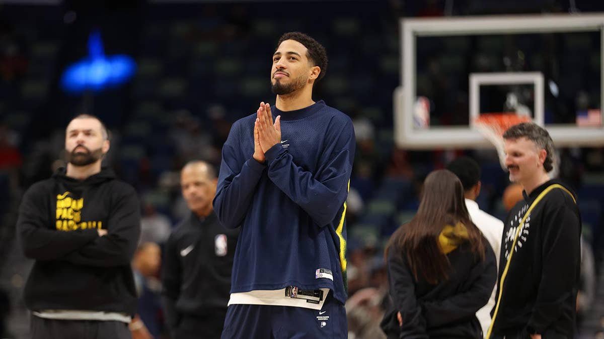 Tyrese Haliburton looking on before an Indiana Pacers game