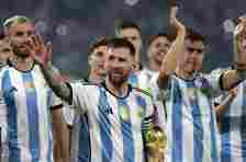 Lionel Messi of Argentina and teammates celebrate