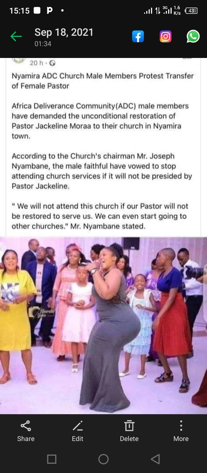 Male Church members stop going to Church over transfer of Lady Pastor with Tundra B0rt0s