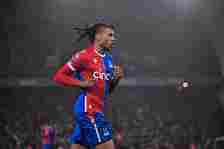 Michael Olise of Crystal Palace celebrates after scoring 2nd goal during the Premier League match between Crystal Palace and Brentford FC at Selhur...