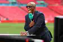 ITV pundit Ian Wright during the Emirates FA Cup Final match between Manchester City and Manchester United at Wembley Stadium on May 25, 2024 in Lo...