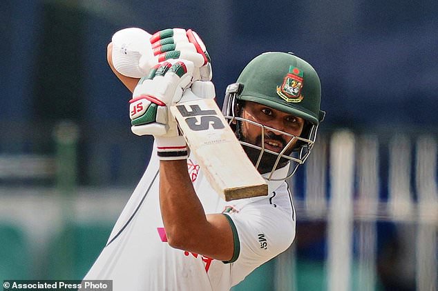 FILE - Bangladesh's Shadman Islam plays a shot during the first day of the second cricket test match between Sri Lanka and Bangladesh in Colombo, Sri Lanka, Wednesday, June 25, 2025. (AP Photo/Eranga Jayawardena, file)