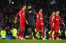 Darwin Nunez of Liverpool speaks with manager Jurgen Klopp after the final whistle