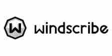 Windscribe logo: A W in an octagon and the word "windscribe" in black on a white background