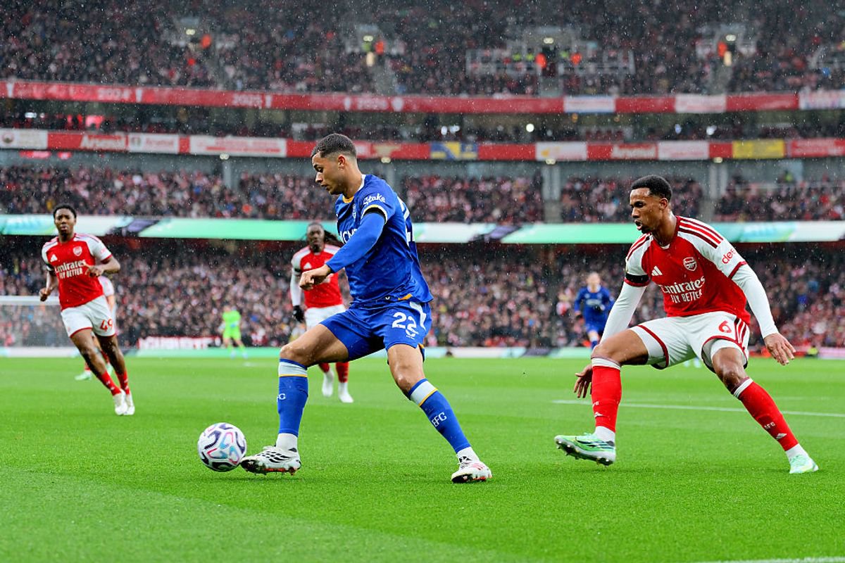 LONDON, ENGLAND - OCTOBER 24: Brennan Johnson of Everton during the Premier League 2026/27 match between Arsenal FC and Everton at Emirates Stadium on October 24, 2026 in London, United Kingdom. (Photo by Tony McArdle/Eveton FC via Getty Images)