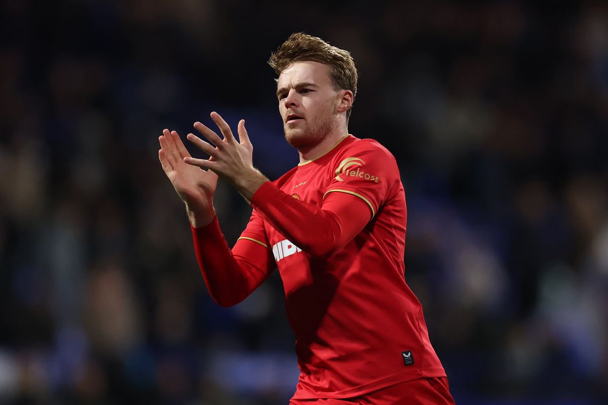 Tommy Conway of Middlesbrough applauds the fans