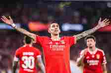 Angel Di Maria of SL Benfica celebrates a goal during the UEFA Europa League quarterfinal first leg match between SL Benfica and Olympique de Marse...