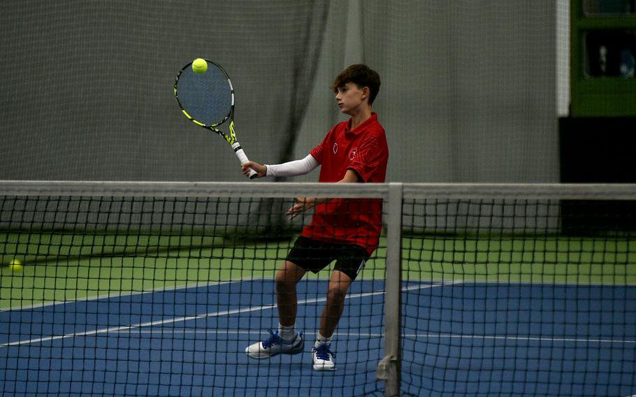 Leonard Delgato hits the ball.