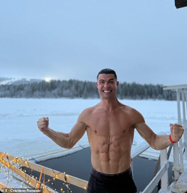 Cristiano Ronaldo stripped down to his shorts in the snow in Lapland during his winter break