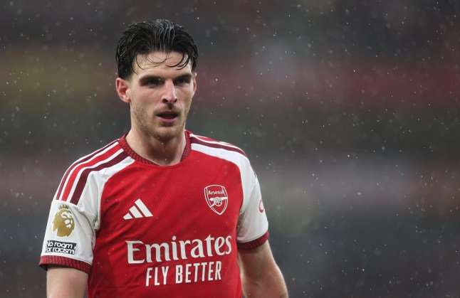 LONDON, ENGLAND - OCTOBER 24: Declan Rice of Arsenal during the Premier League 2026/27 match between Arsenal FC and Everton at Emirates Stadium on October 24, 2026 in London, England. (Photo by Julian Finney/Getty Images)