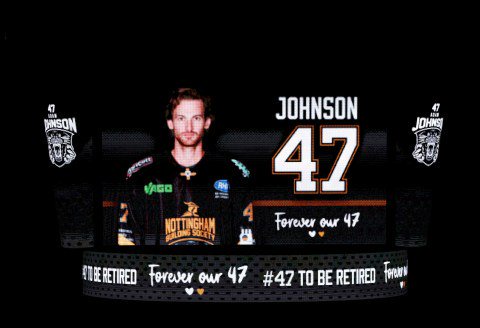 It was announced on the big screen that the tour number 47, which Adam Johnson used to wear from Nottingham Panthers, is to be retired, ahead of the Adam Johnson Memorial Game at the Motorpoint Arena, Nottingham.  Picture date: Saturday November 18, 2023. PA Photo.  See the PA ICEHOCKEY Nottingham story.  Photo credit should be as follows: Bradley Collyer/PA Wire.  RESTRICTIONS: Use subject to restrictions.  Editorial use only, no commercial use without prior consent of the rights holder.