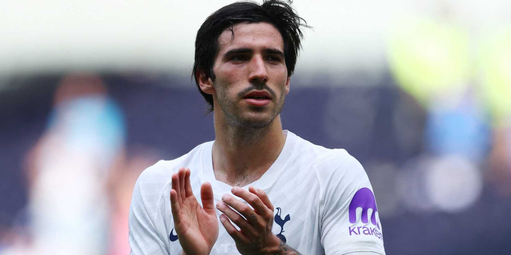 Tottenham midfielder Sandro Tonali applauds the fans