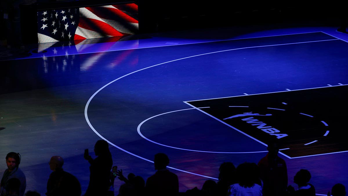 Court detail during the national anthem before Game 4 of the WNBA Finals at State Farm Arena.