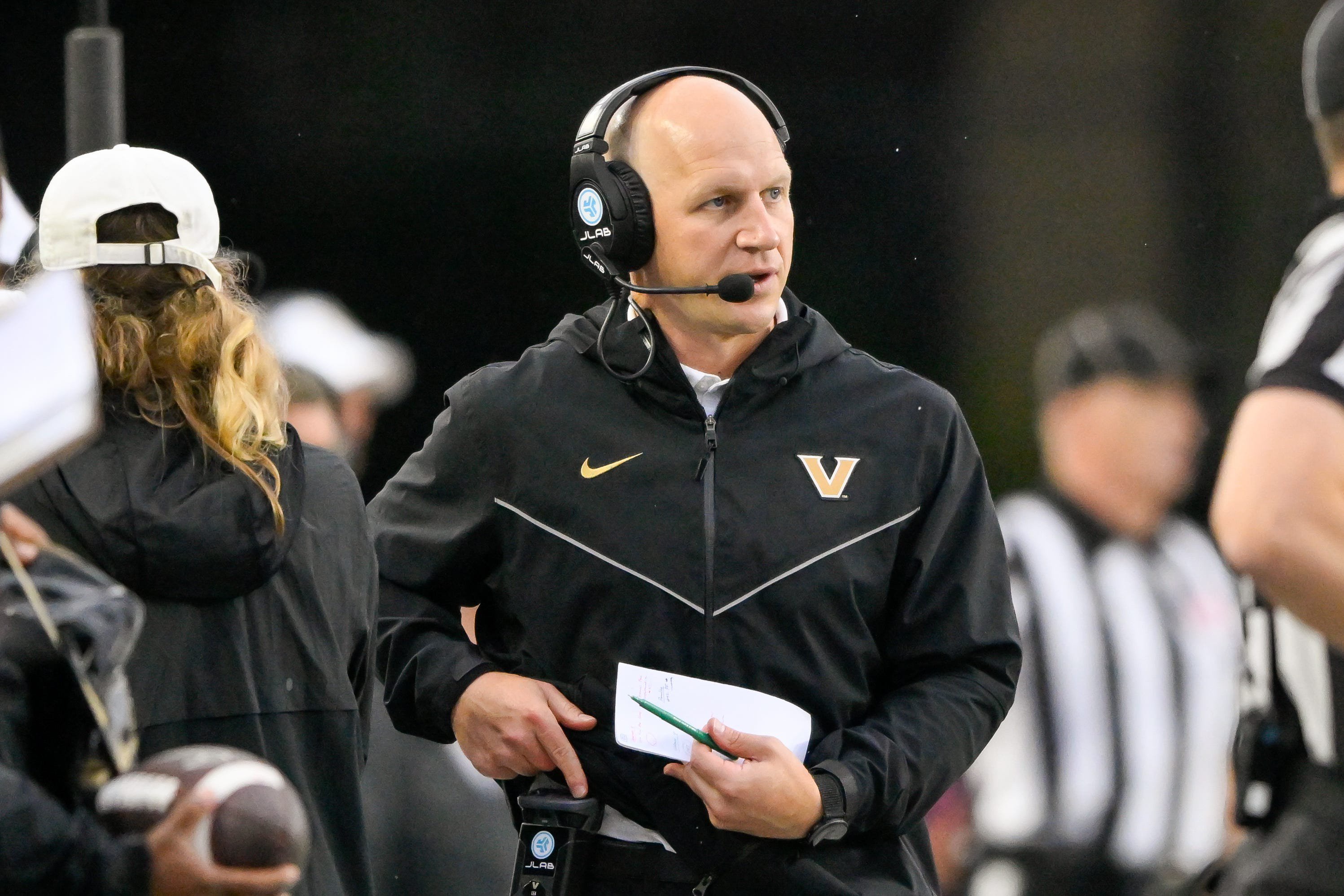 Oct 10, 2026; Nashville, Tennessee, USA;  Vanderbilt Commodores head coach Clark Lea paces the sideline \A| during the first half at FirstBank Stadium.  Mandatory Credit: Steve Roberts-Imagn Images
