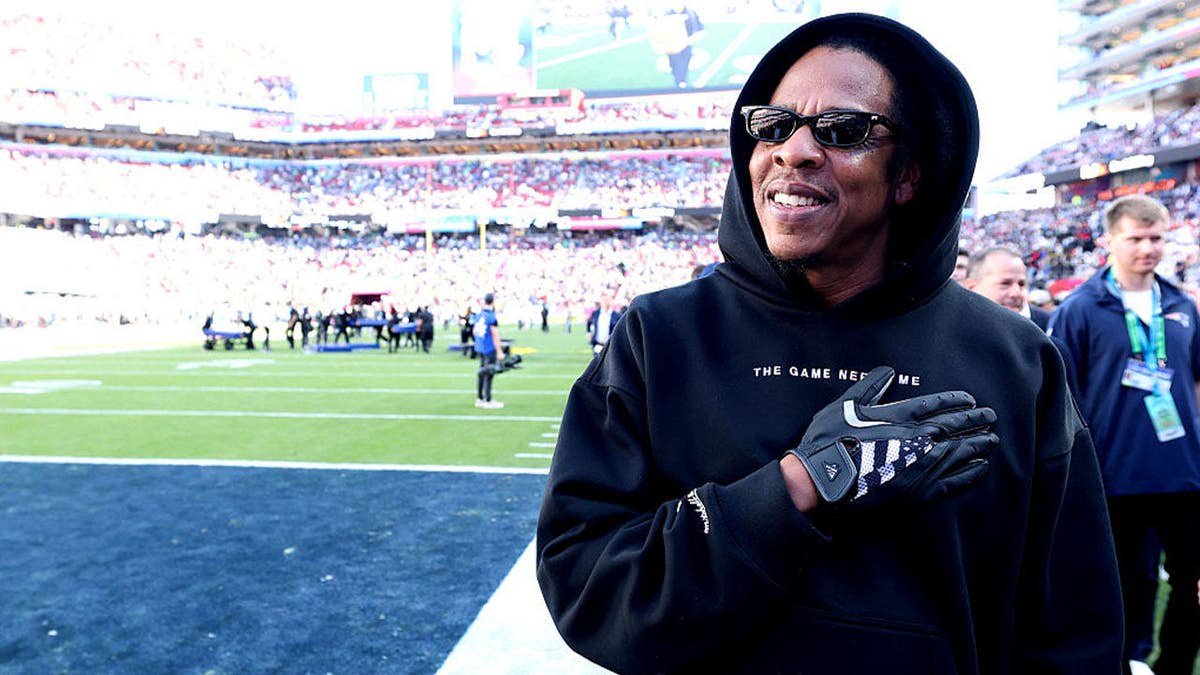 Jay-Z looks on prior to the start of Super Bowl LX