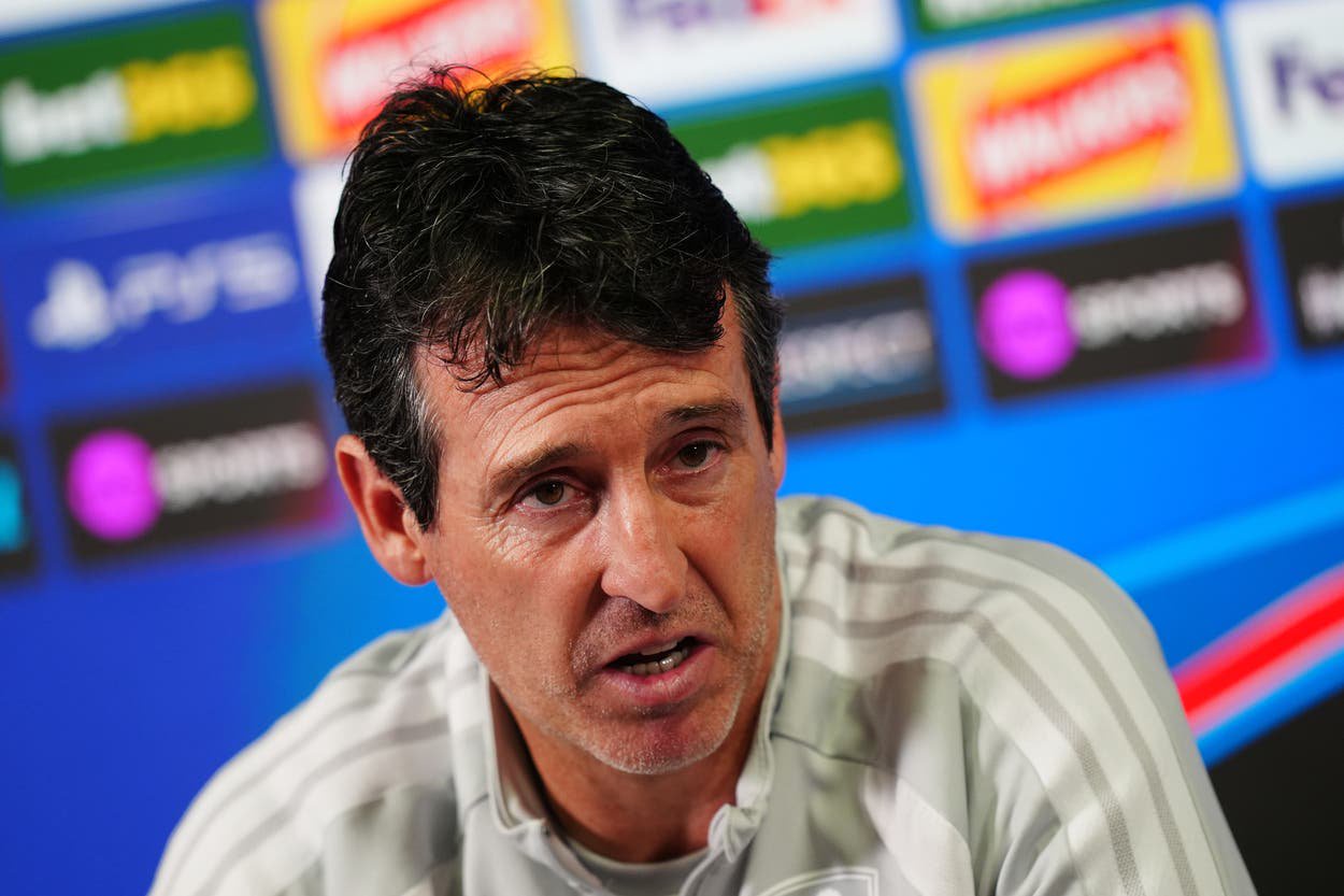 Unai Emery during a press conference at Bodymoor Heath training ground