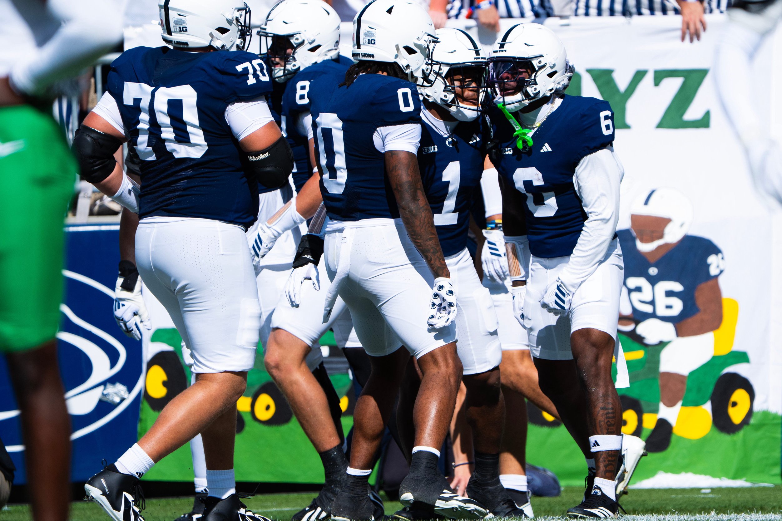 Penn State wide receiver Kobe Howard (6) celebrates his touchdown reception during an NCAA football game against Marshall at Beaver Stadium, Sept. 5, 2026, in State College.