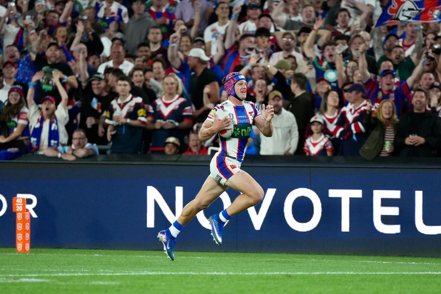 Kalyn Ponga scores for the Knights in the NRL grand final. Photo / Brad Roberts