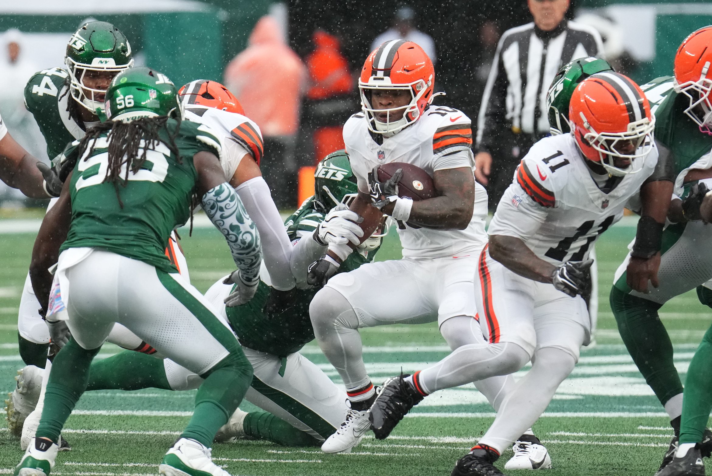 Browns running back Quinshon Judkins last played in Week 5, rushing for 44 yards on 14 carries against the Jets. 